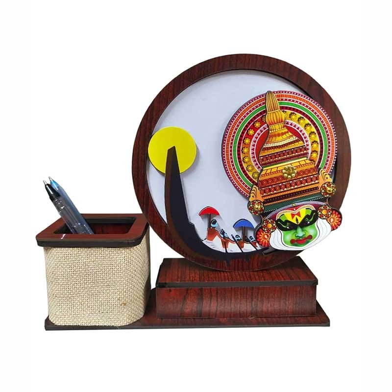 Kathakali Pen Holder – Chundan Vallam Wooden Desk Organizer