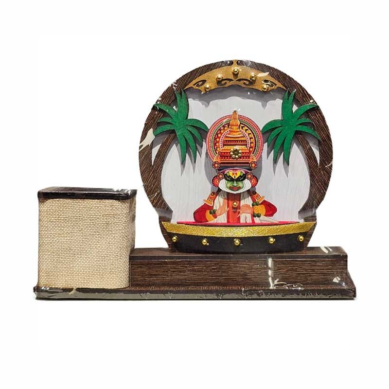 Kathakali Head Pen Holder with Coconut Tree – Handcrafted Desk Décor