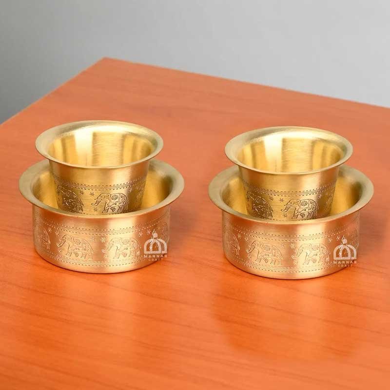 Brass Tumbler & Davara Set of 2– Matt Finish Elephant Design