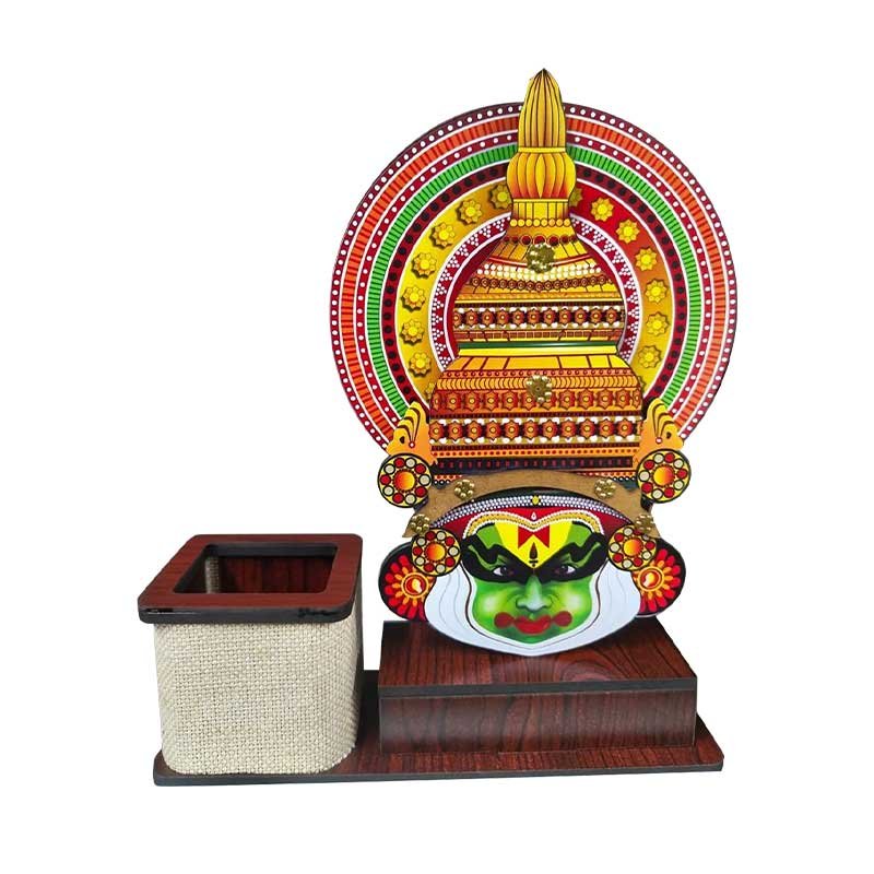 Mannar Craft Kathakali Head Pen Holder – Handcrafted Indian Art Desk Decor