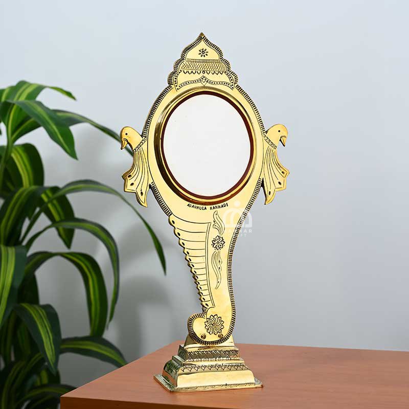 Authentic Shankh Peedom Model Aranmula Kannadi – Tabletop Metal Mirror | Handcrafted Kerala Mirror – 5 Inch