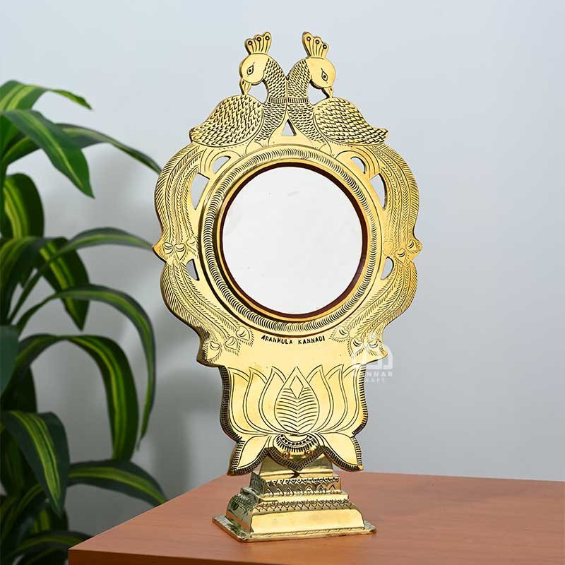 Authentic Double-Sided Peacock Model Aranmula Kannadi with Fixed Stand – 5.25 Inch Mirror