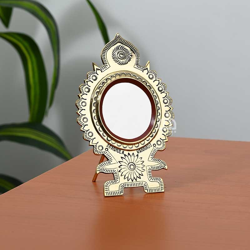 Aranmula kanandi (Metal Mirror) Round Frame with Back stand - 2.75 inch