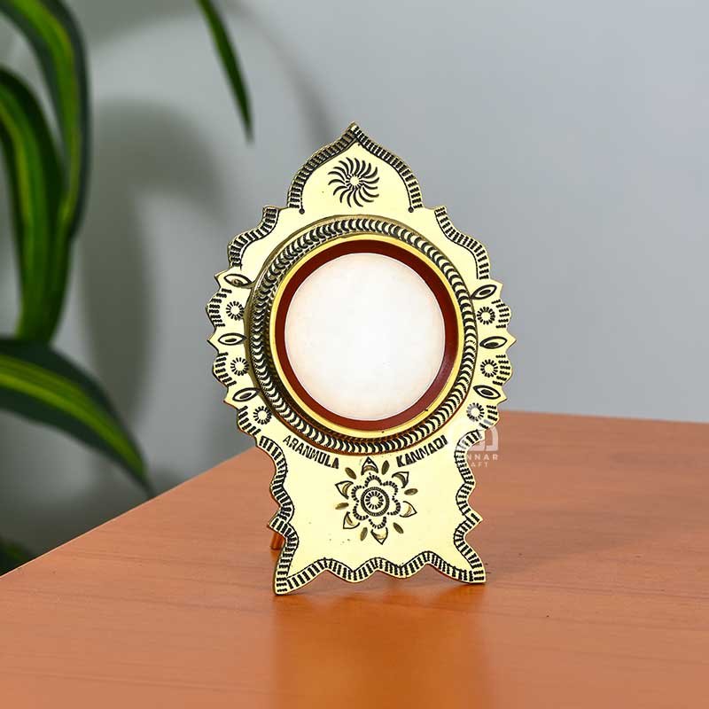 Handcrafted Aranmula Kannadi Traditional Metal Mirror with Back Stand - 3 Inch Kerala Artifact