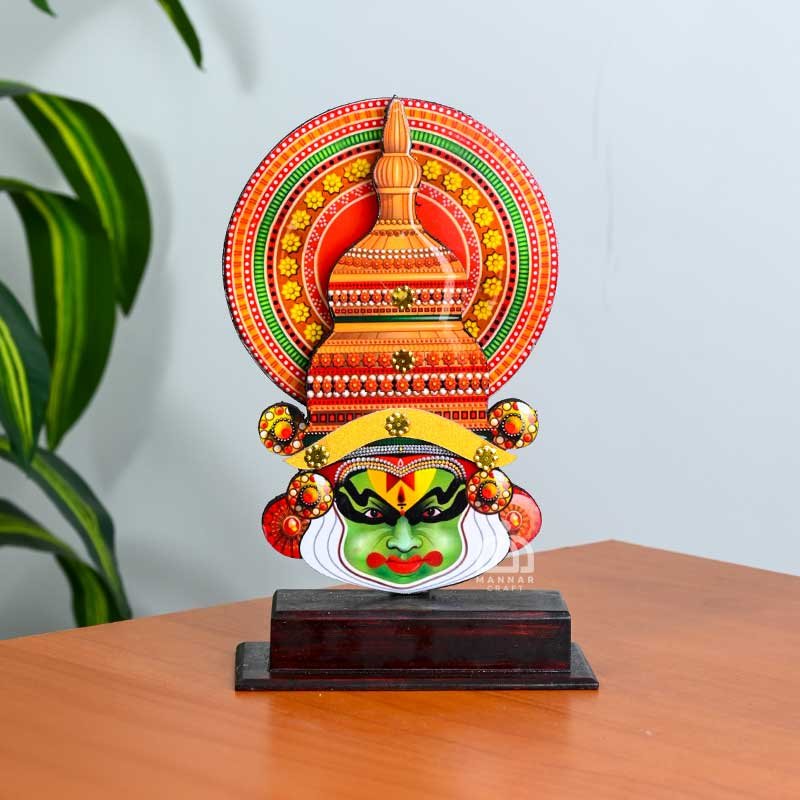 Handcrafted Wooden Kathakali Head Stand – Traditional Kerala Art Home Décor & Memento – Mannar Craft