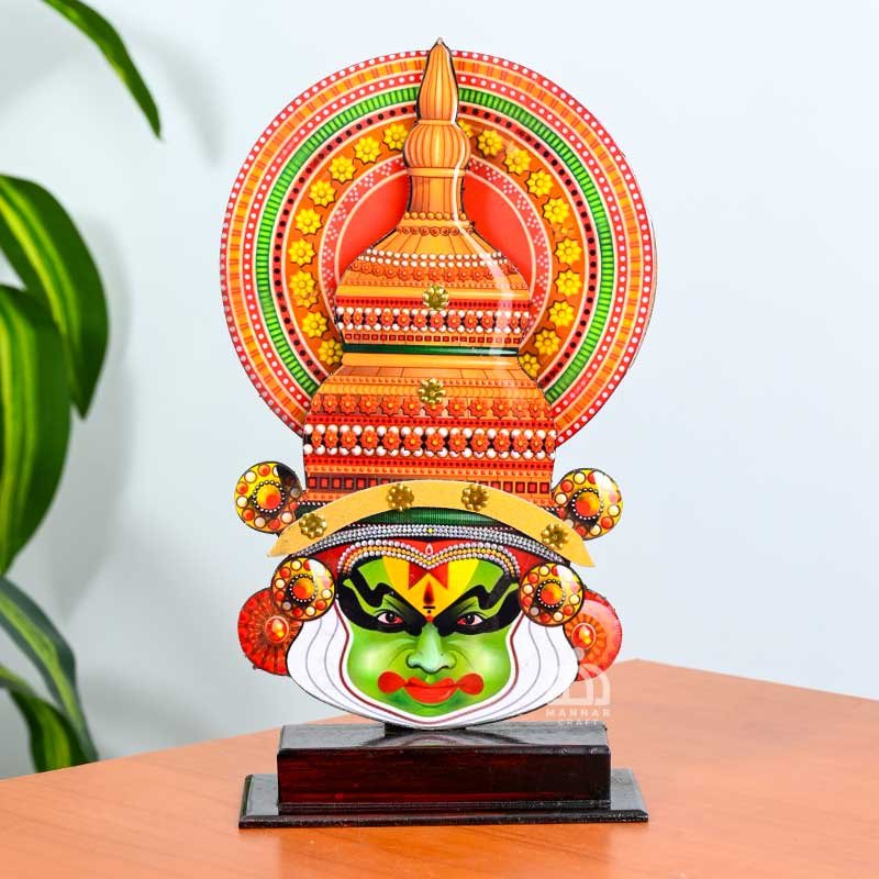 Printed Kathakali Face On Stand - MDF Table Decor