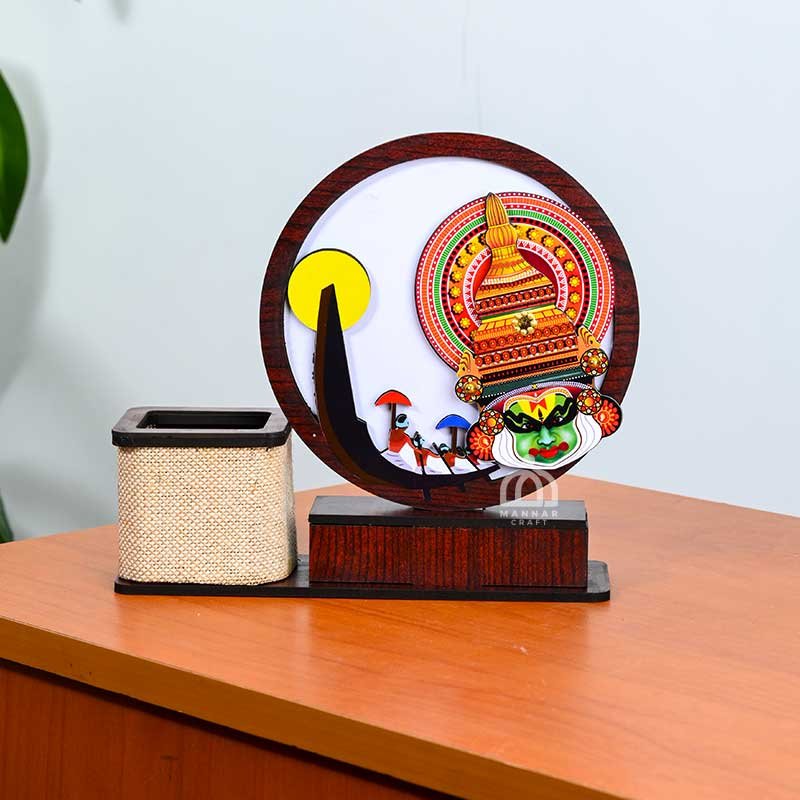 Kathakali Pen Holder – Chundan Vallam Wooden Desk Organizer