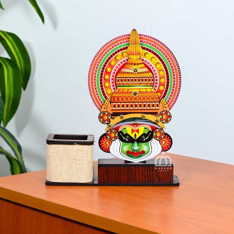 Mannar Craft Kathakali Head Pen Holder – Handcrafted Indian Art Desk Decor