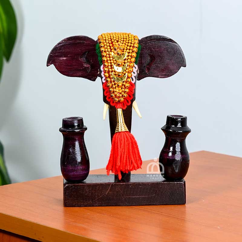 Elephant Pooram Head Penstand | Traditional Indian Elephant Pen Holder | Handcrafted Desk Organizer