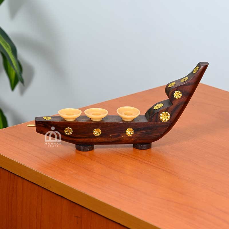 Traditional Kerala Chundan Boat Miniature with Pen Holder, 3 Holder