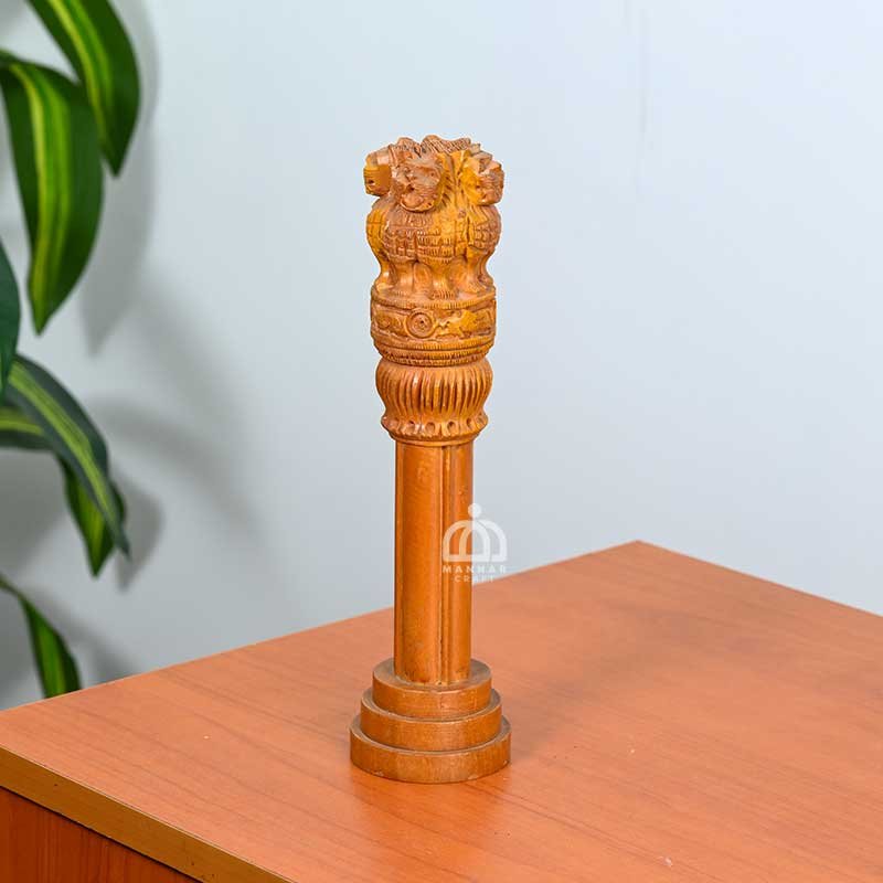Handcrafted Wooden Ashoka Stambh - Ashoka Pillar - Authentic Indian Decor & Gift