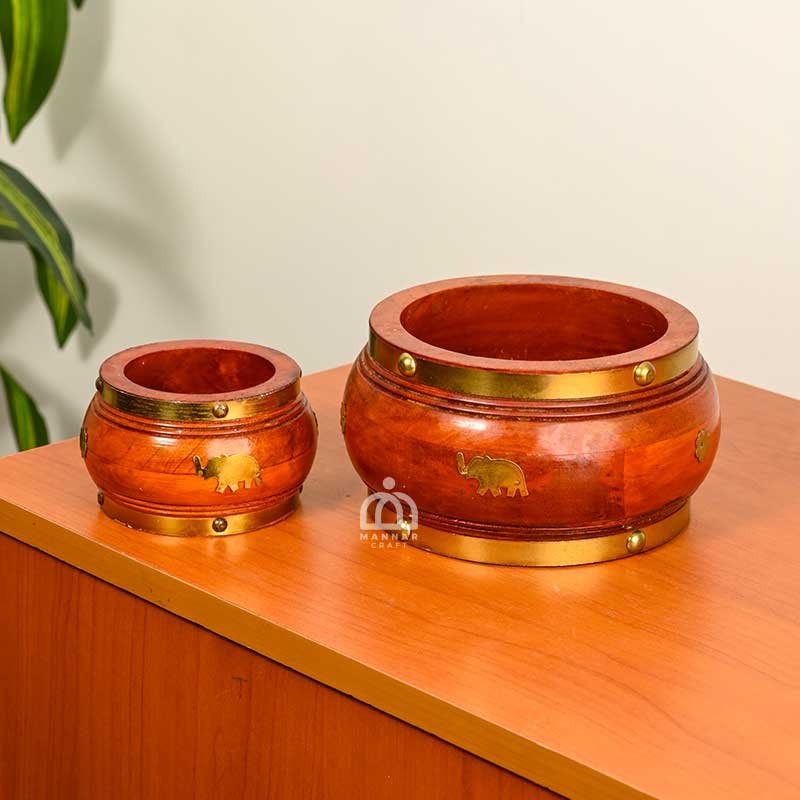 Kerala Traditional Wooden Nazhi & Edangazhi Set – Authentic South Indian Handicraft Décor