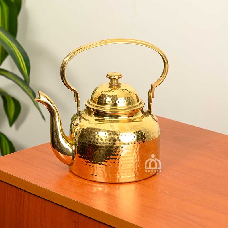 Mannar Craft Brass Kettle/Tea Pot –Traditional Handmade Teapot for Elegant Brewing