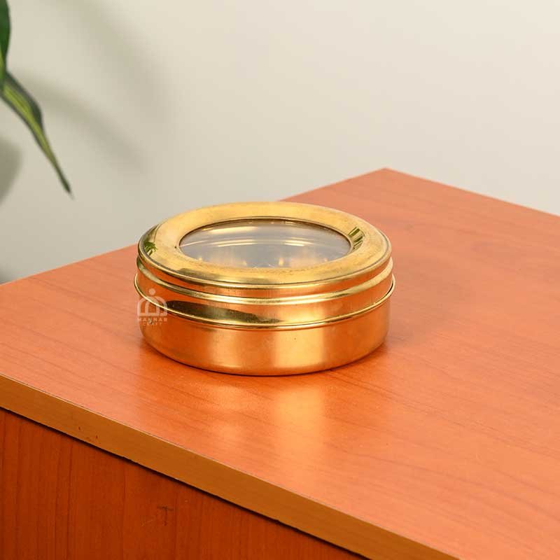Pure Brass Traditional Masala Dabba with 7 Containers | Handcrafted Spice Storage Box | Compact Kitchen Organizer for Spices & Pooja Materials