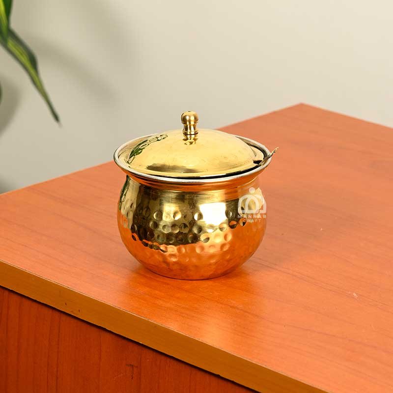 Handcrafted Brass Ghee Pot – Pure Brass Ghee Container with Lid | Traditional Indian Storage Pot for Ghee, Oil & Pickle