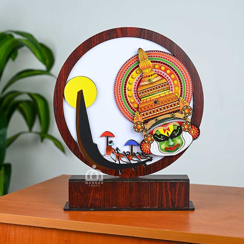 Eye-Catching MDF Table Decor with Printed Kathakali and Vallamkali Design - Unique Home Decor Piece