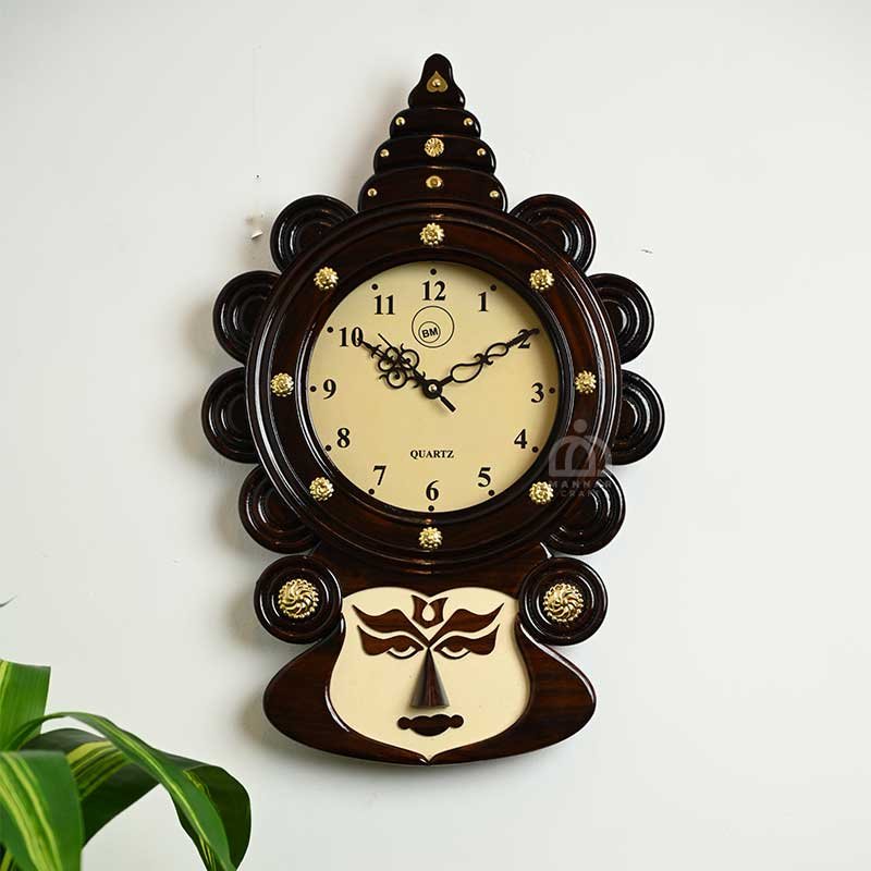 Wooden Wall Clock - Artistic Kathakali Face - Rose Wood