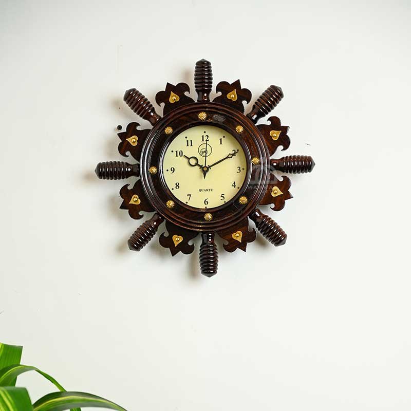 Handcrafted Wooden Wall Clock - Artistic Wheel - Rose Wood
