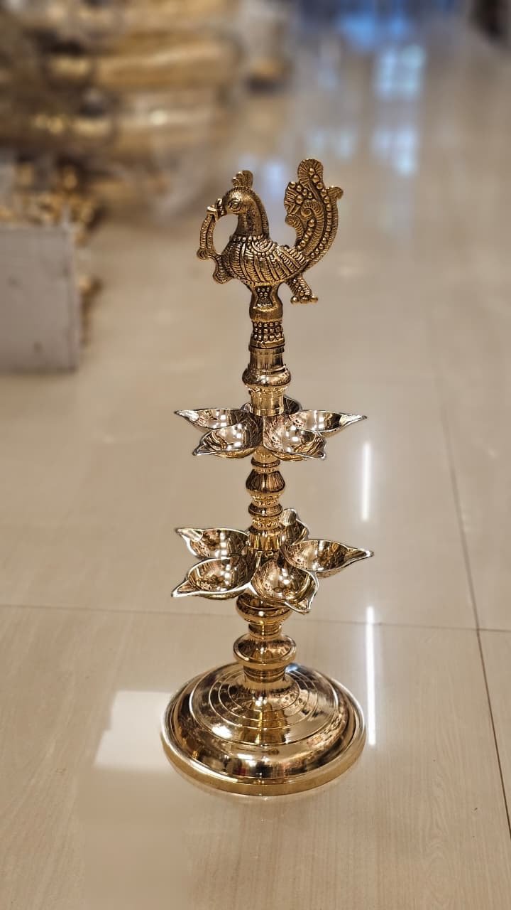 Multi Tiered Peacock Lamp – Traditional Brass Vilakku