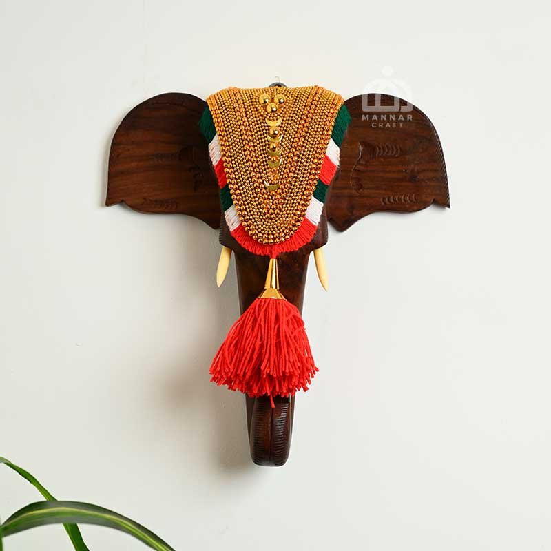 Elephant Head Wall Hanging with Nettipattam - Wall Decor for Home and Office - Rosewood 
