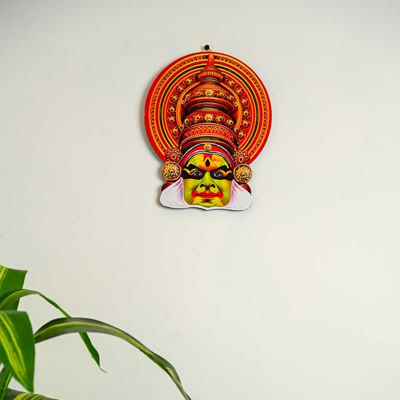 Printed Wooden Kathakali Head – Wall Hanging | Traditional Kerala Art Home Decor by Mannar Craft