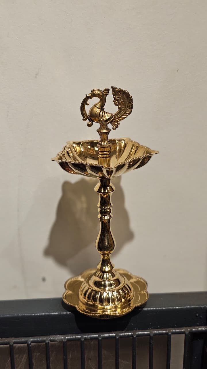 Peacock Design Brass Lamp – Traditional Kerala Pooja Lamp