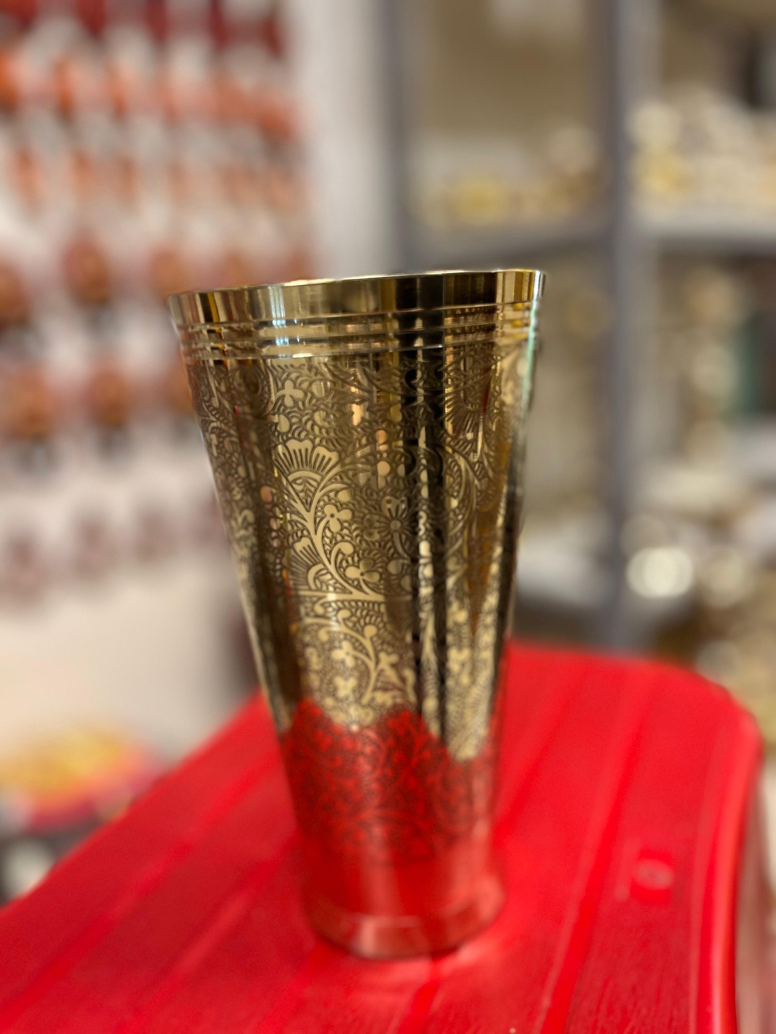 Floral Designed Brass Tumbler – Vintage Decorative Brass Accent