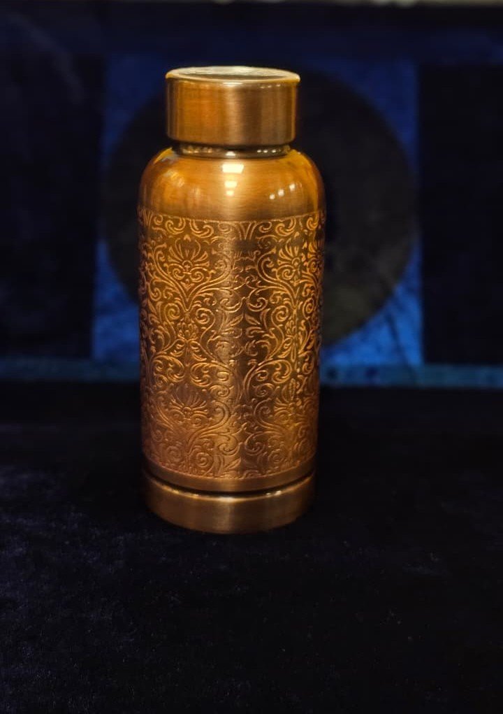 Copper Water Bottle Antique Engraved – Handcrafted Pure Copper