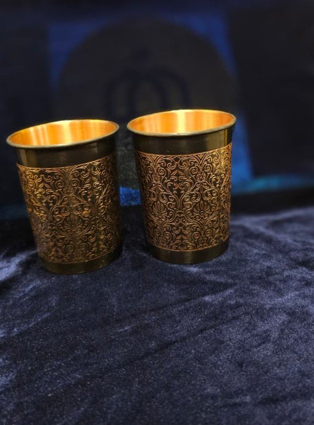 Antique Engraved Copper Glass Set of 2 – Pure Copper