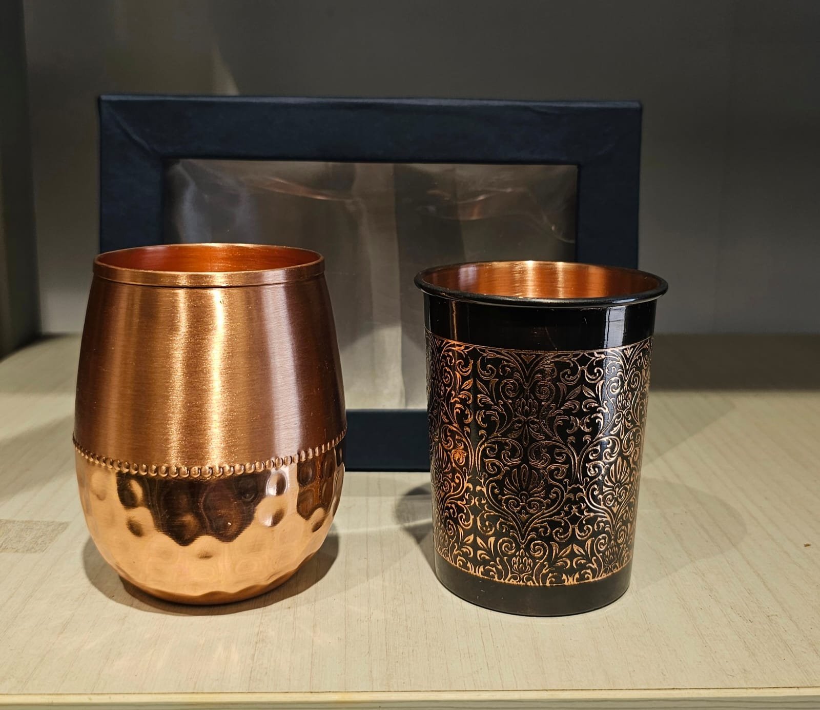 Copper Design Glass Set – Hammered & Antique Engraved Combo
