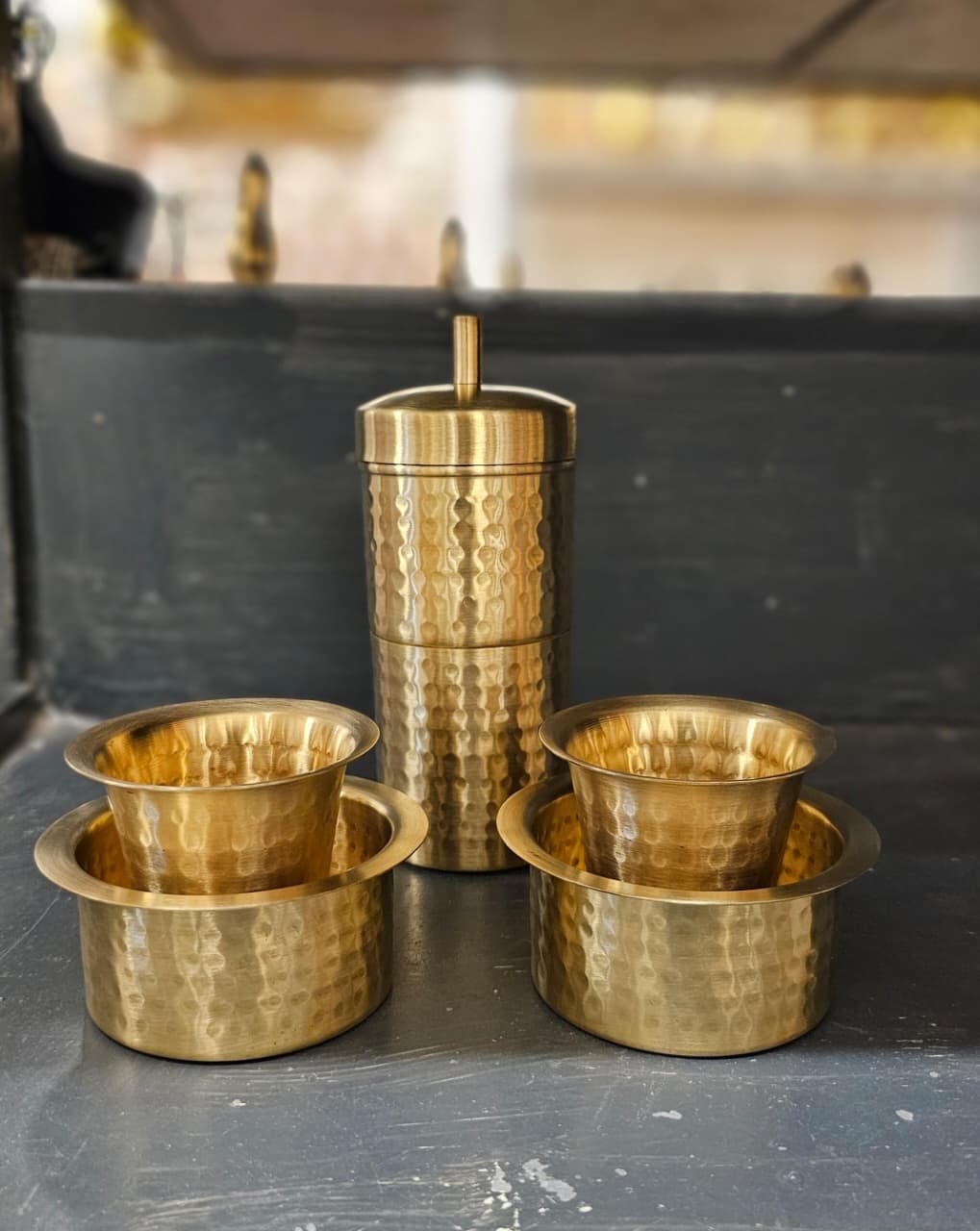 Brass Coffee AYR  Filter Set – Hammered with 2 Davara