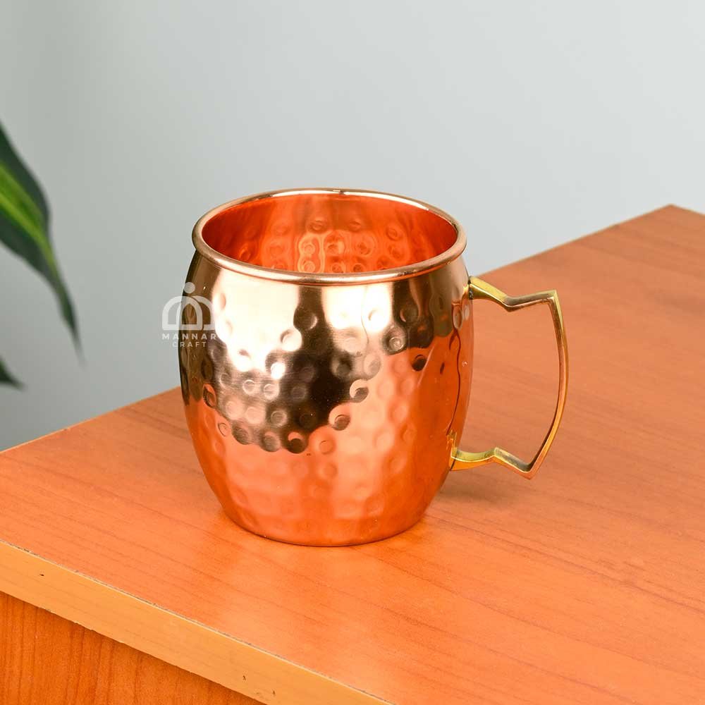 Copper Coffee Mug - Handcrafted Hammered Design with Brass Handle