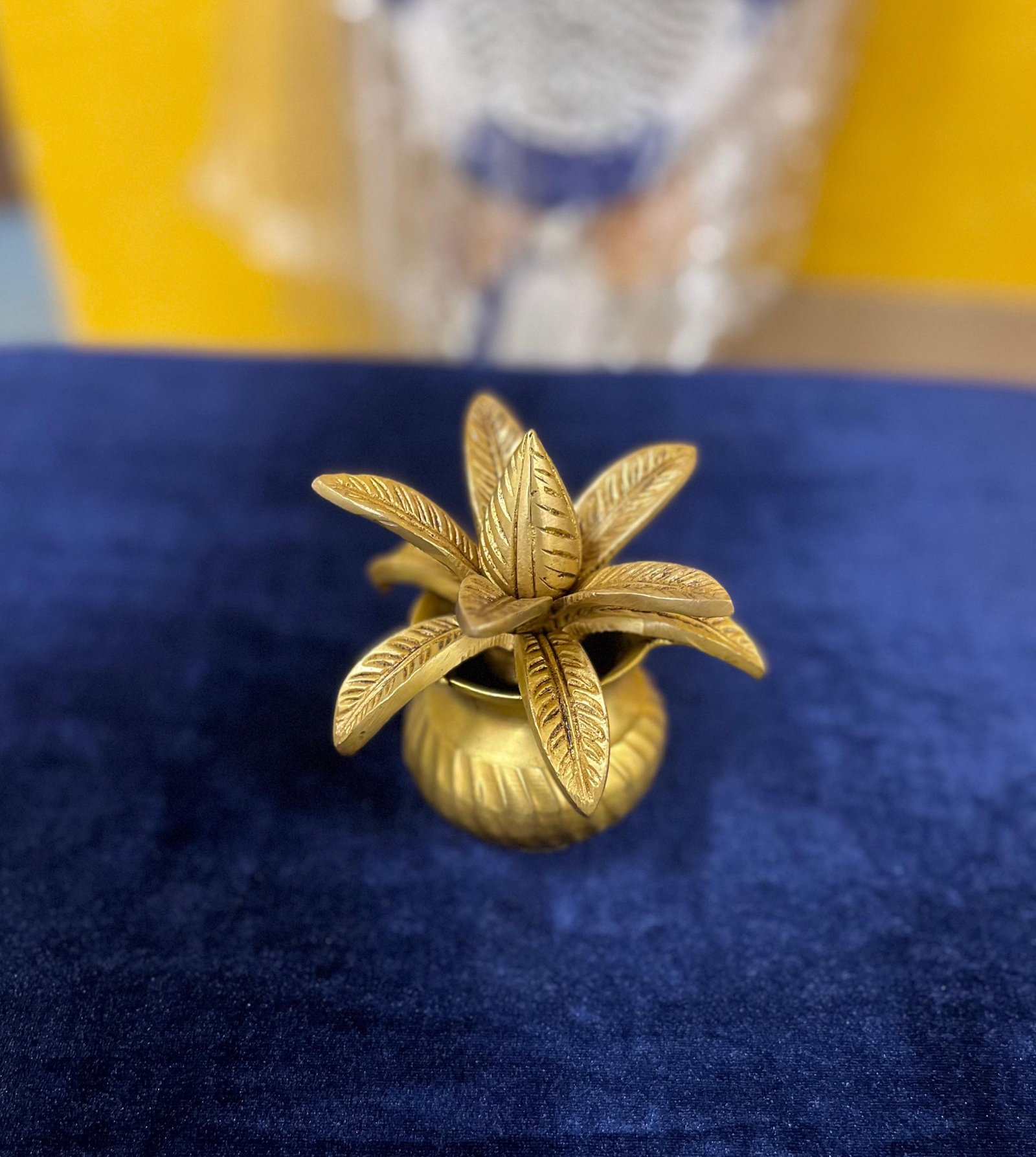 Traditional Brass Kalash with Sacred Leaves Design for Pooja