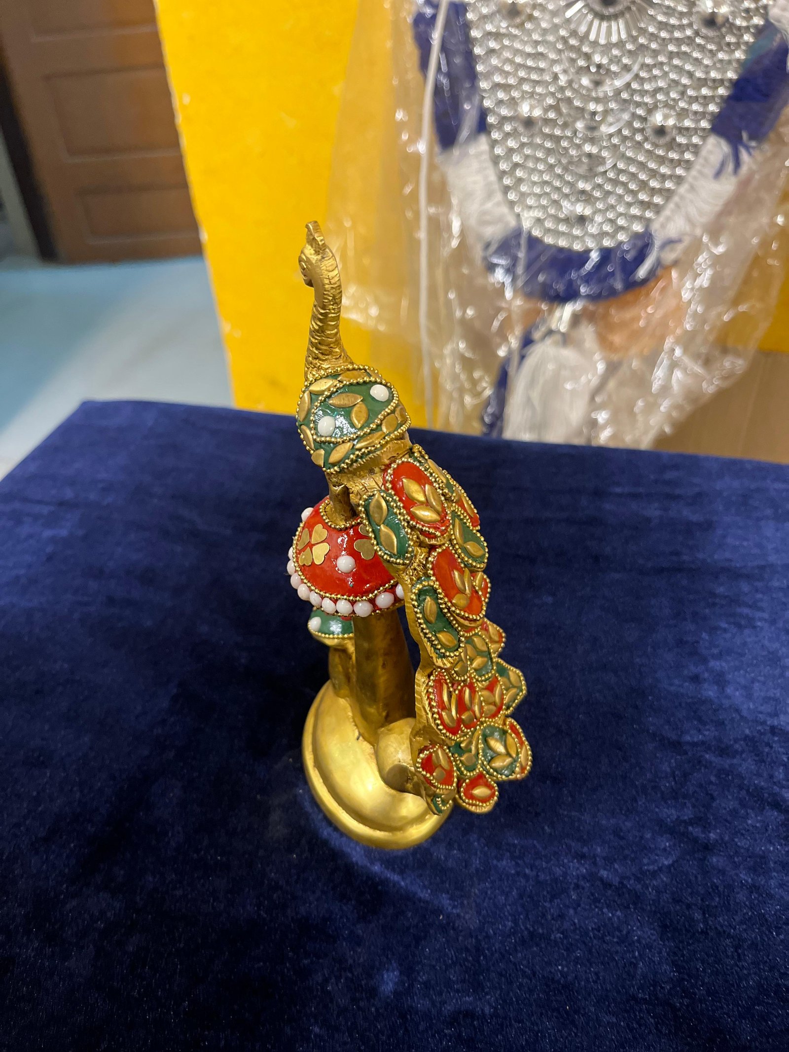 Pair Of Brass Peacock Statue With Stones  – Elegant Decorative Peacock Showpiece