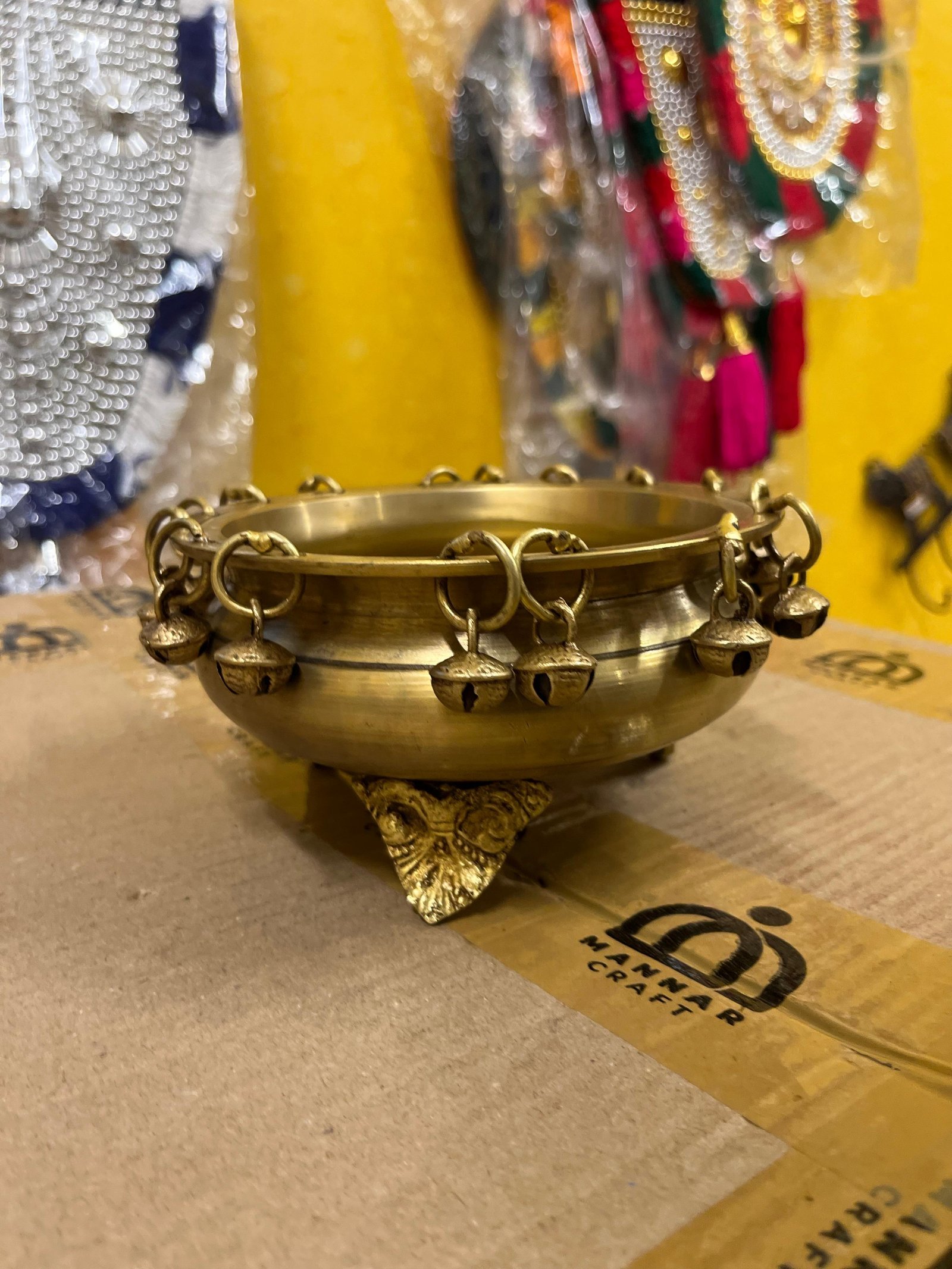 Brass Urli Bowl with Bells – Traditional Ethnic Decorative Urli