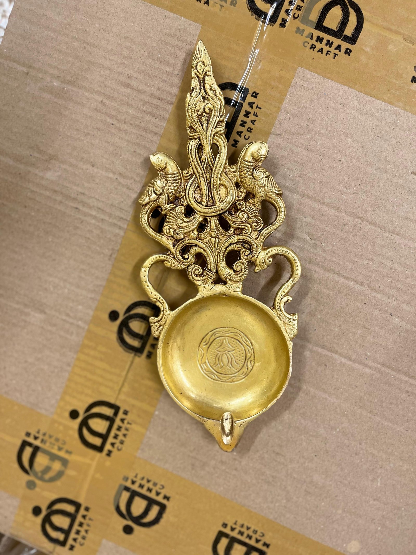 Brass Pooja Aarti Spoon with Twin Parrot Design