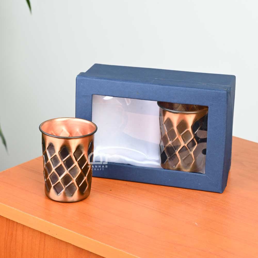 Copper Antique Design Glass Set of 2 – Handmade Tumbler
