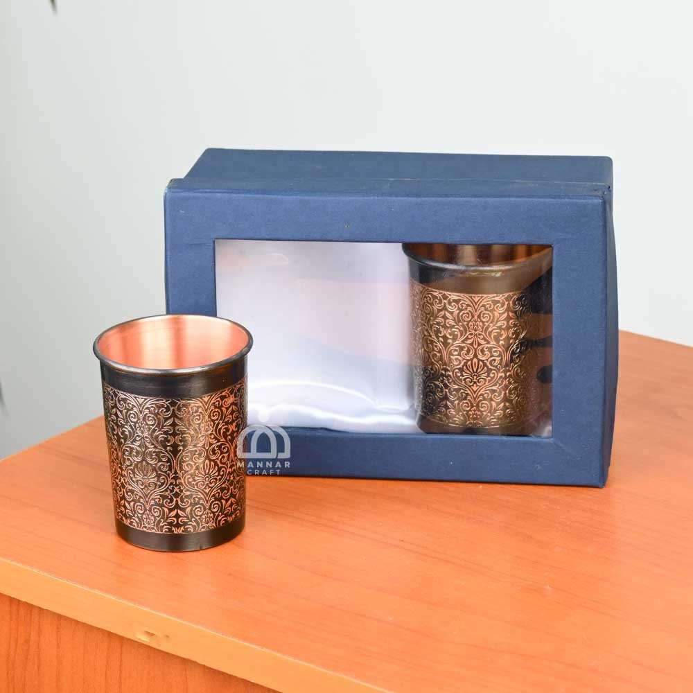 Antique Engraved Copper Glass Set of 2 – Pure Copper