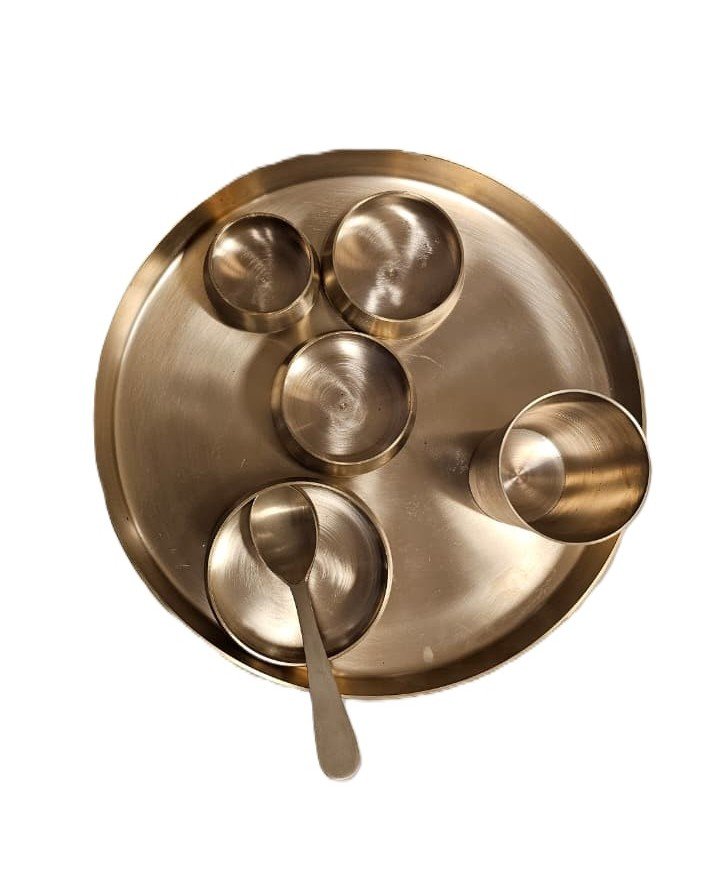 Traditional Bronze Thali Set 7 Pc – Authentic Indian Dinnerware