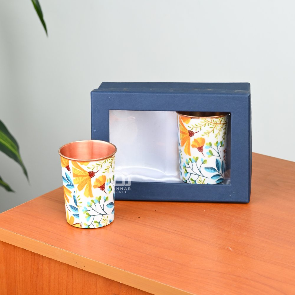 Copper Glass Set of 2 with Yellow Design – Premium Drinkware