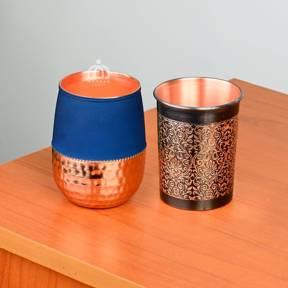 Copper Design Glass Set Combo – Silk & Antique Engraved