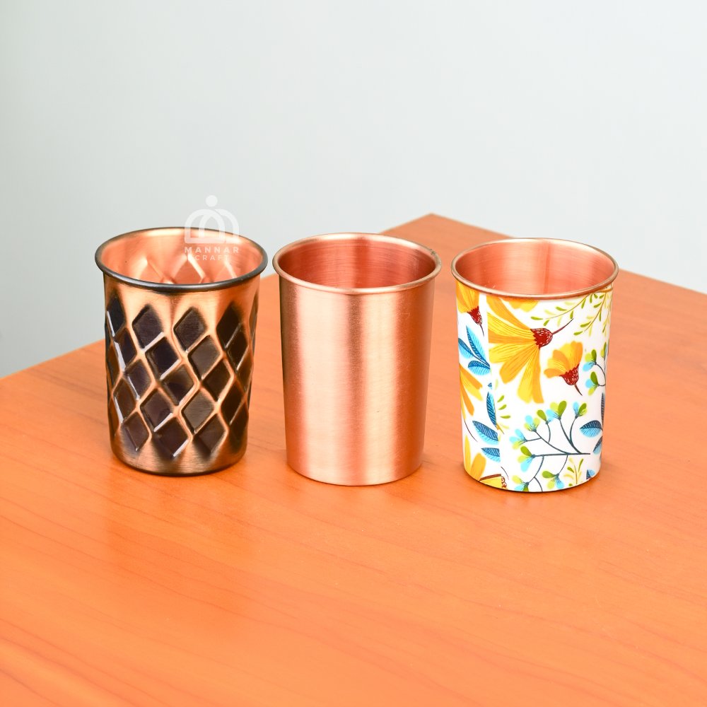Copper Glass Set of 3 (120ml) – Matt, Antique & Floral