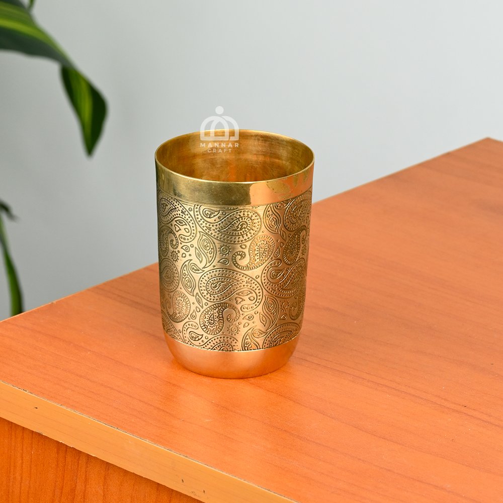 Brass Drinking Glass – Premium Fully Designed Pure Brass Tumbler