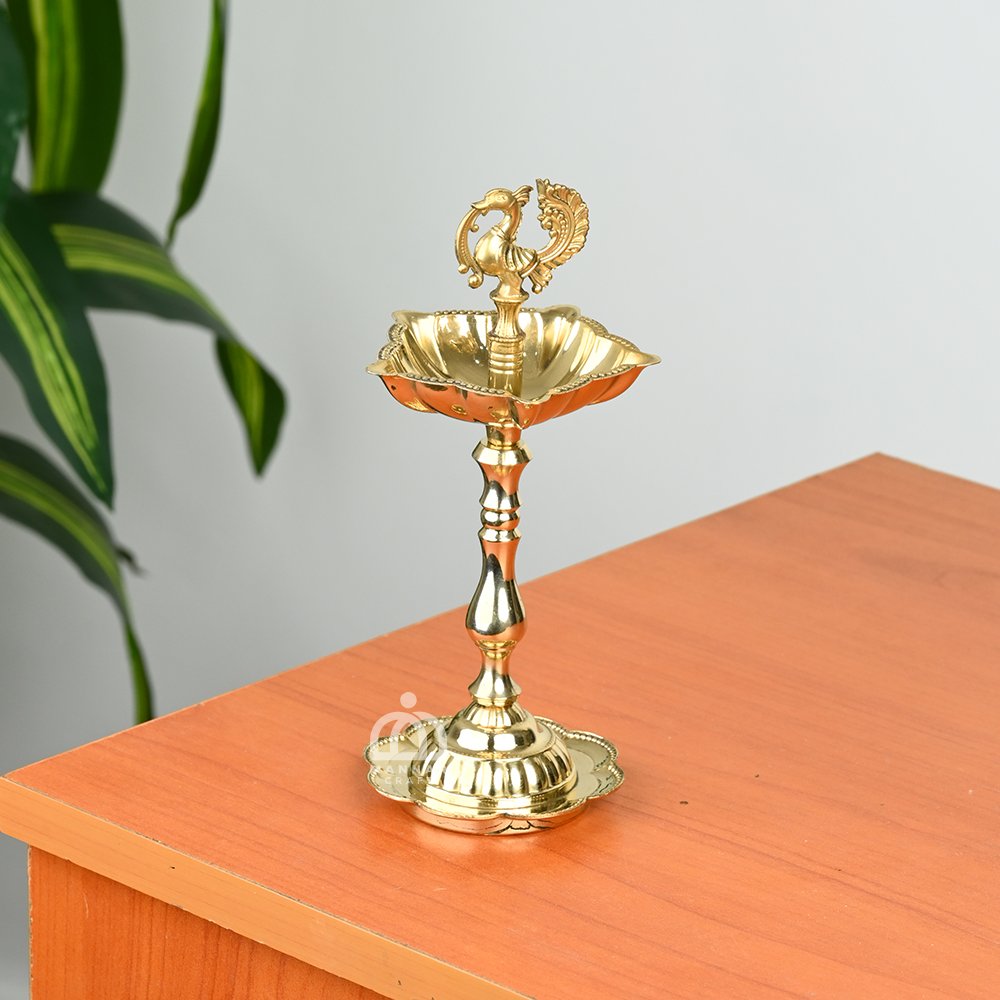 Peacock Design Brass Lamp – Traditional Kerala Pooja Lamp
