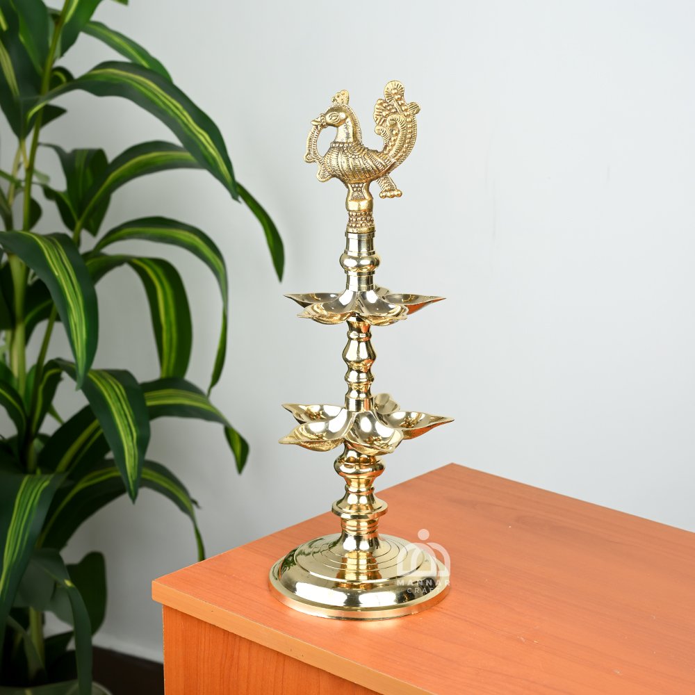 Multi Tiered Peacock Lamp – Traditional Brass Vilakku