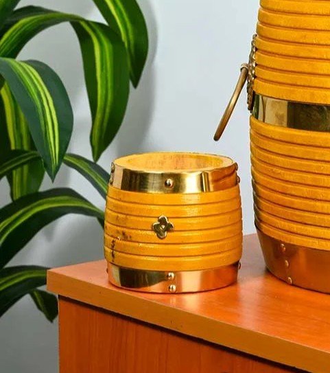 Wooden Plaavu Naazhi with Brass Decoration – Kerala Traditional Decor