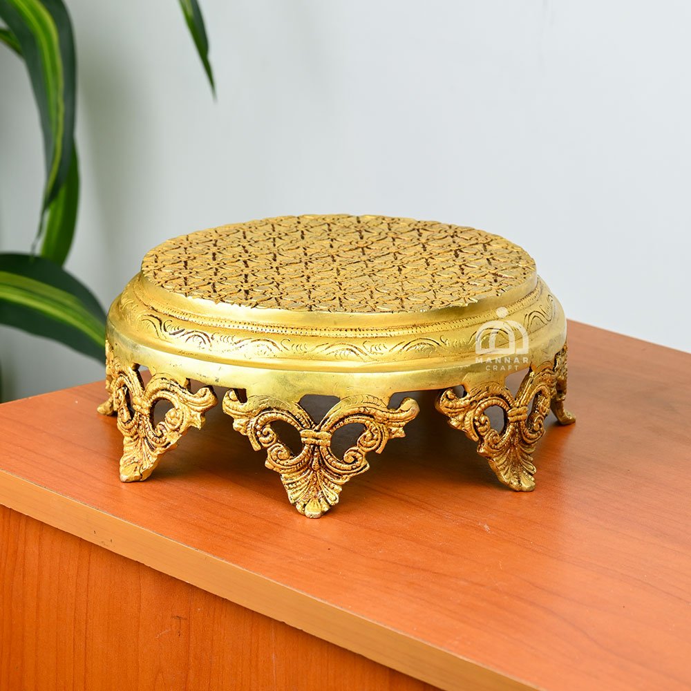 Antique Brass Decorative Pedestal Stand for Home & Pooja Decor