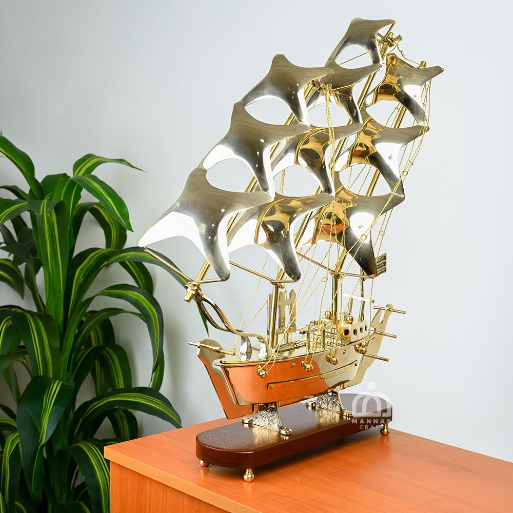 Elegant Brass Ship - Handcrafted Nautical Decor for Home & Office