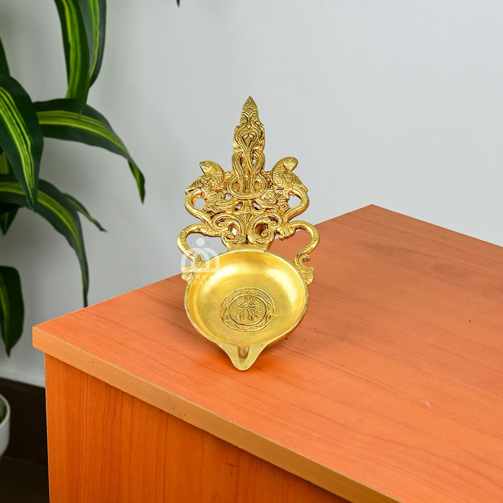 Brass Pooja Aarti Spoon with Twin Parrot Design