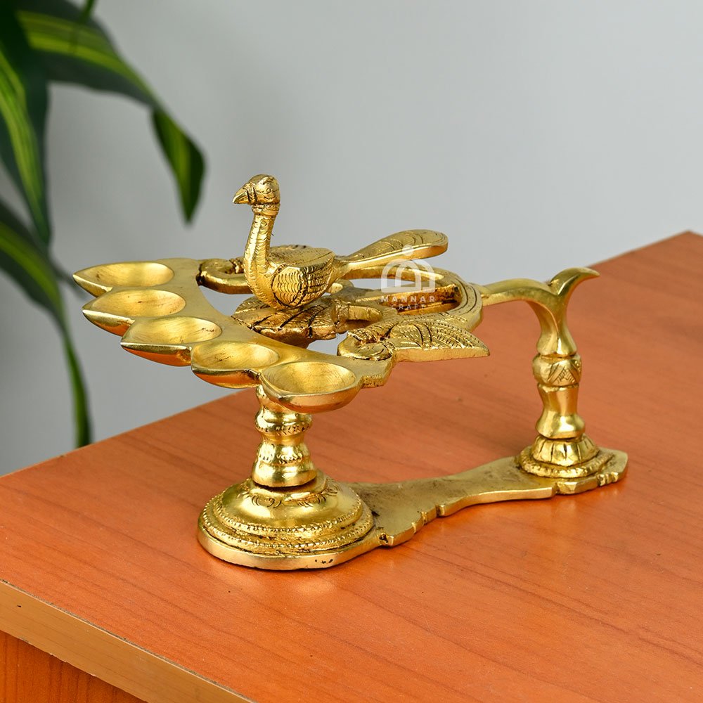 Brass Decorative Diya 5 Wicks – Traditional Panchmukhi Oil Lamp